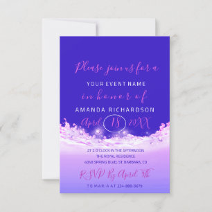 Invitation Fête des mariées Pastels Vague Rose Océan Cobalt O