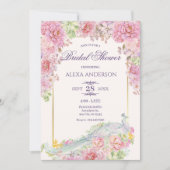 Invitation Fête des mariées Peacock Fleurs Roses (Devant)