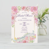 Invitation Fête des mariées Peacock Fleurs Roses (Debout devant)