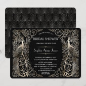 Invitation Fête des mariées Peacocks Art Déco Glam Silver (Devant / Derrière)