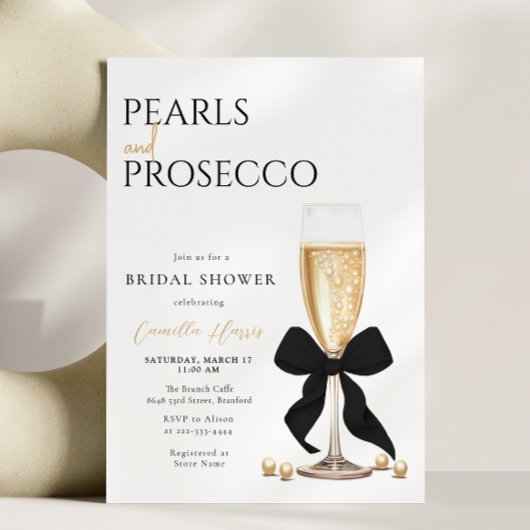 Invitation Fête des mariées Pearl & Prosecco Black Bow