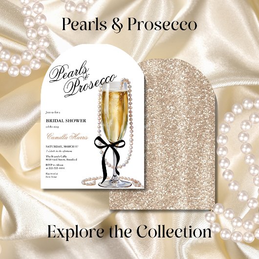 Invitation Fête des mariées Pearl & Prosecco Black Bow