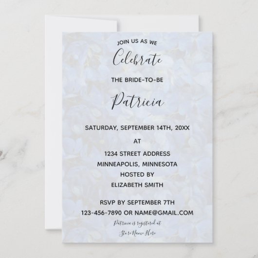 Invitation Fête des mariées Periwinkle Blue Hydrangeas (Devant)