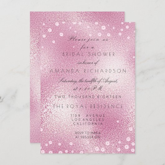 Invitation Fête des mariées Perles Confetti Pastel Rose Verre (Devant / Derrière)