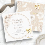 Invitation Fête des mariées Perles et poursuites<br><div class="desc">Faites-vous plaisir avec notre invitation Pearls and Prosecco Bridal Shower Invitation. Doté d'une délicate aquarelle de couleur boho chic crème et de fleurs bronzées ornées de perles et de verres de champagne dorés, cette collection exhale un raffinement intemporel. Parfait pour un brunch au champagne, cette collection donne le ton d'une...</div>