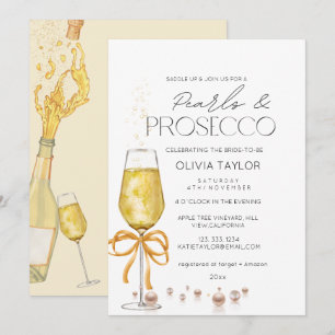 Invitation Fête des mariées Perles & Prosecco Champagne Bow