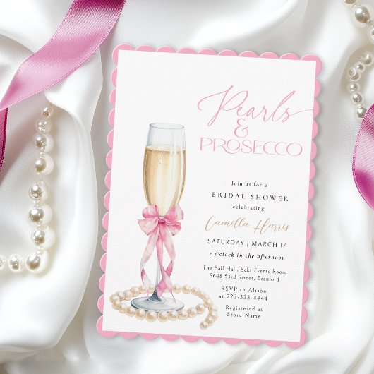 Invitation Fête des mariées Perles & Prosecco Pink Bow