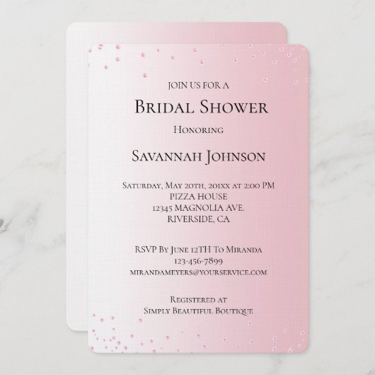 Invitation Fête des mariées Perles roses (Devant / Derrière)
