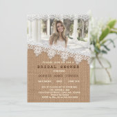Invitation Fête des mariées photo Burlap Lace vintage (Debout devant)