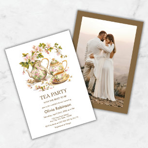 Invitation Fête des mariées photo Floral Teapot Tea Party