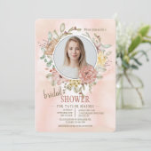 Invitation Fête des mariées photo florale romantique (Debout devant)