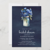 Invitation Fête des mariées photo Mason Jar bleu foncé Floral (Devant)