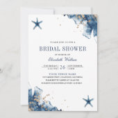 Invitation Fête des mariées photo Nautical Navy Blue Starfish (Devant)