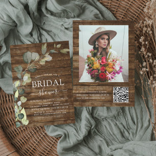 Invitation Fête des mariées Photo QR Code Eucalyptus Bois rus