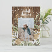 Invitation Fête des mariées photo Rustic Wood Fall Foliing (Debout devant)