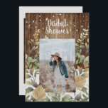 Invitation Fête des mariées photo Rustic Wood Fall Foliing<br><div class="desc">clôture en bois. Éclairage à cordes. Feuillage et verdure. Informations sur le dos. Foliage d'automne.</div>