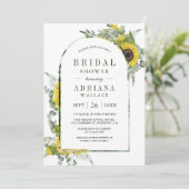 Invitation Fête des mariées photo Sunflower Eucalyptus Arch (Debout devant)