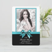 Invitation Fête des mariées photo turquoise Turquoise Bow (Debout devant)