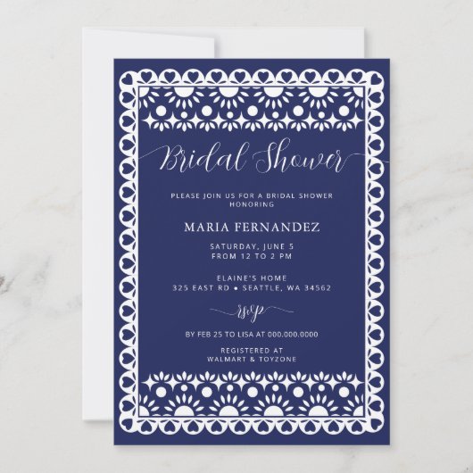 Invitation Fête des mariées Picado Boho de la marine mexicain (Devant)