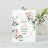 Invitation Fête des mariées Pink Peony Gold Frame par courrie (Debout devant)