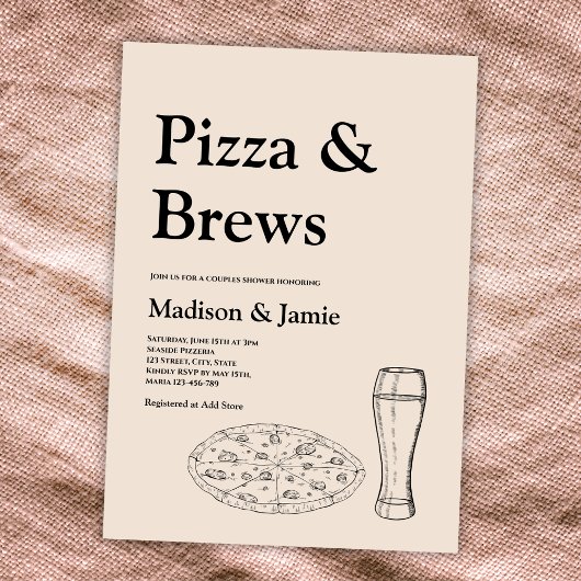 Invitation Fête des mariées Pizza & Brews Bière Couples Décon