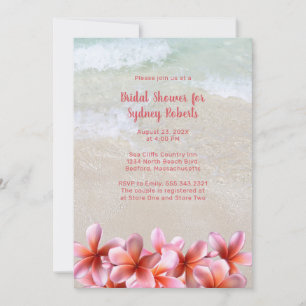 Invitation Fête des mariées Plage de sable rose Plumeria