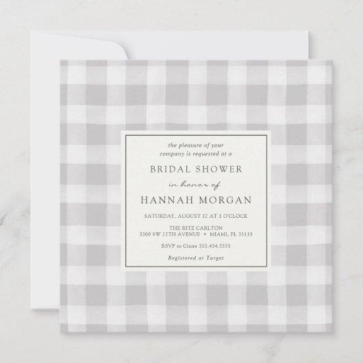 Invitation Fête des mariées Plaid Buffalo Gris (Devant)