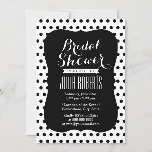 Invitation Fête des mariées Pois moderne en noir et blanc (Devant)