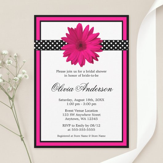 Invitation Fête des mariées Pois rose pâle noire