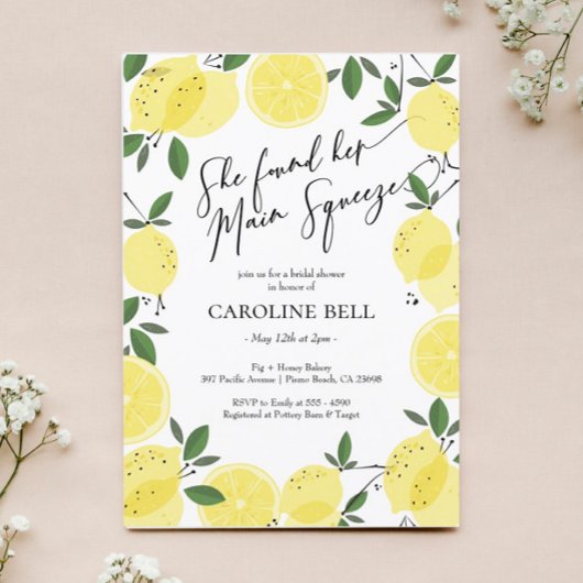 Invitation Fête des mariées principale de citron de taille