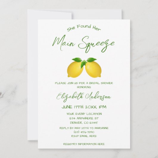 Invitation Fête des mariées principale de citron de taille (Devant)