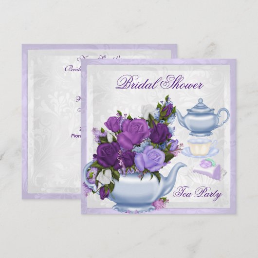 Invitation Fête des mariées Purple Blue Floral Tea Party (Devant / Derrière)