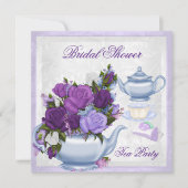 Invitation Fête des mariées Purple Blue Floral Tea Party (Devant)