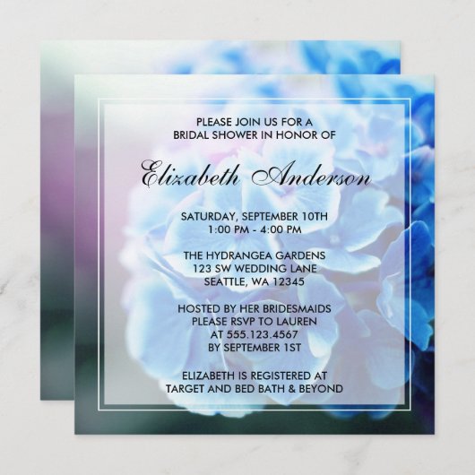 Invitation Fête des mariées Purple Blue Hydrangea (Devant / Derrière)