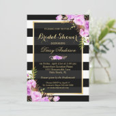 Invitation Fête des mariées Purple Floral Gold Frame Stripes (Debout devant)
