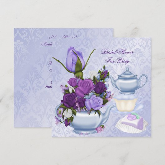 Invitation Fête des mariées Purple Floral Tea Party (Devant / Derrière)
