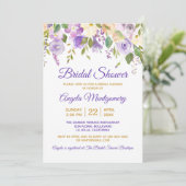 Invitation Fête des mariées Purple Gold Aquarelle Florale (Debout devant)