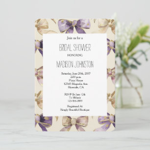 Invitation Fête des mariées Purple Gold Bows