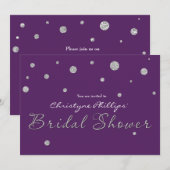 Invitation FÊTE DES MARIÉES Purple & Silver Parties scintilla (Devant / Derrière)