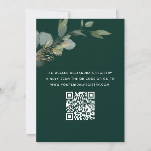 Invitation Fête des mariées QR Code Emerald Green Eucalyptus (Dos)