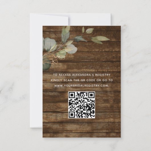 Invitation Fête des mariées QR Code Eucalyptus Bois rustique (Dos)