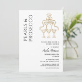 Invitation Fête des mariées QR Code Pearls et Prosecco (Debout devant)