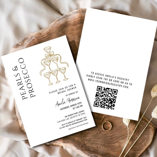 Invitation Fête des mariées QR Code Pearls et Prosecco