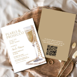 Invitation Fête des mariées QR Code Pearls et Prosecco