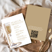 Invitation Fête des mariées QR Code Pearls et Prosecco