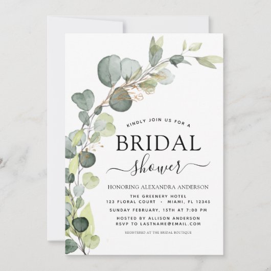 Invitation Fête des mariées QR Code photo Eucalyptus (Devant)