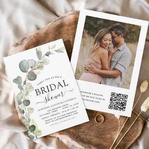 Invitation Fête des mariées QR Code photo Eucalyptus