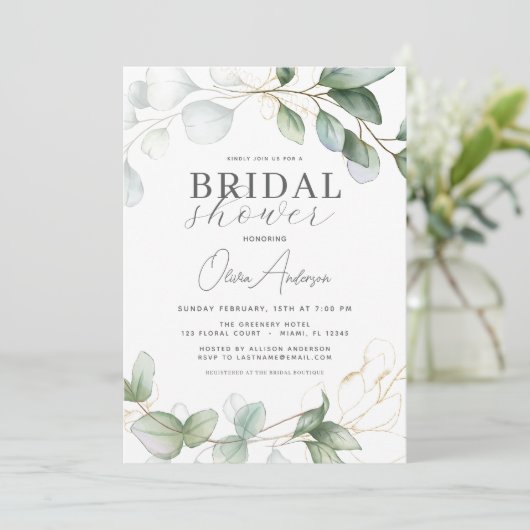 Invitation Fête des mariées QR Code Vert Eucalyptus (Debout devant)