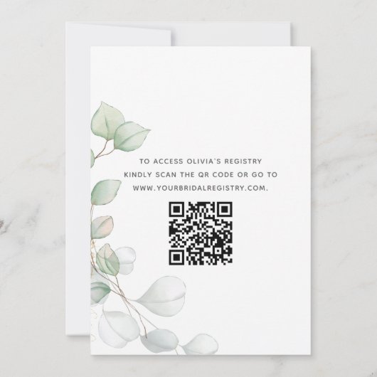 Invitation Fête des mariées QR Code Vert Eucalyptus (Dos)