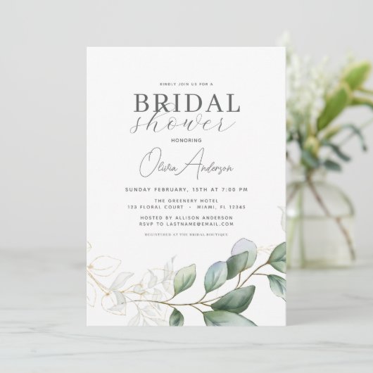 Invitation Fête des mariées QR Code Vert Eucalyptus (Debout devant)